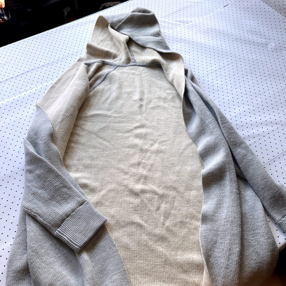 Athleta Hooded Merino Wool Blend Cardigan Longline Open Front Gray Small - Picture 8 of 8